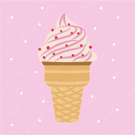 Cono De Helado En Una Taza De Gofres Con Cobertura Rosa Ilustración De