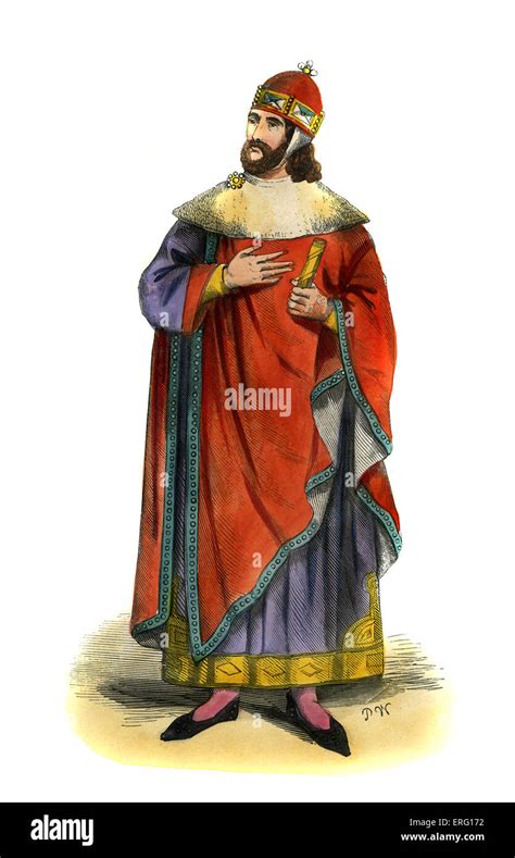 Doge (chief political, religious, military magistrate) of Venice - costume 13th century, shown ...