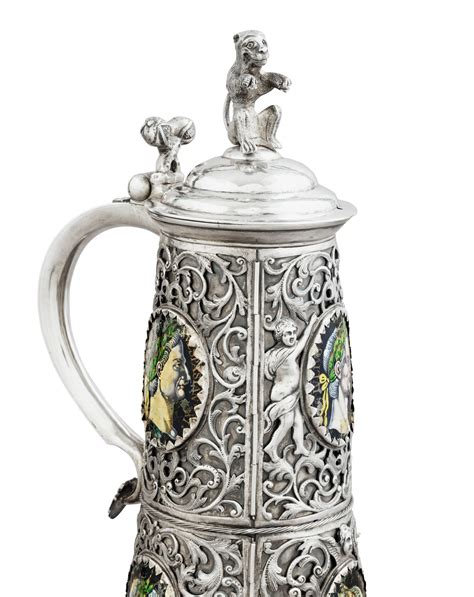 A Large Silver And Enamelled Austro Hungarian Covered Tankard Probably