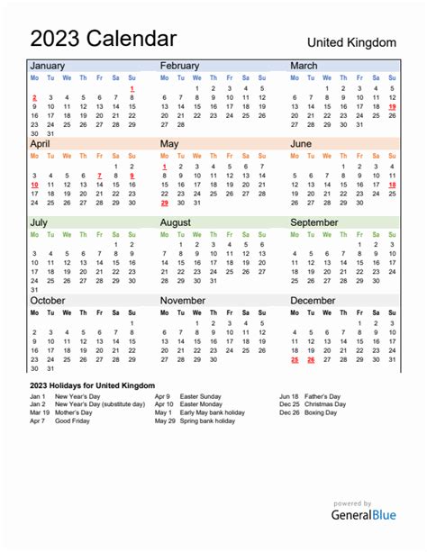 2023 United Kingdom Calendar with Holidays