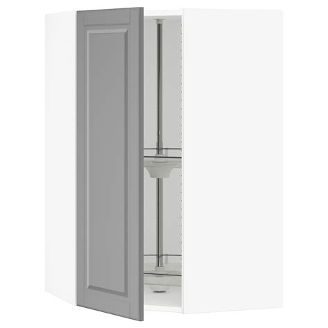 SEKTION corner wall cabinet with carousel, white/Bodbyn gray, 26x15x40 ...