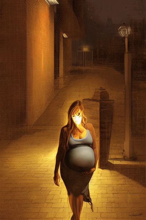 Krea Ai Pregnant Woman Under Street Light Highly Detailed