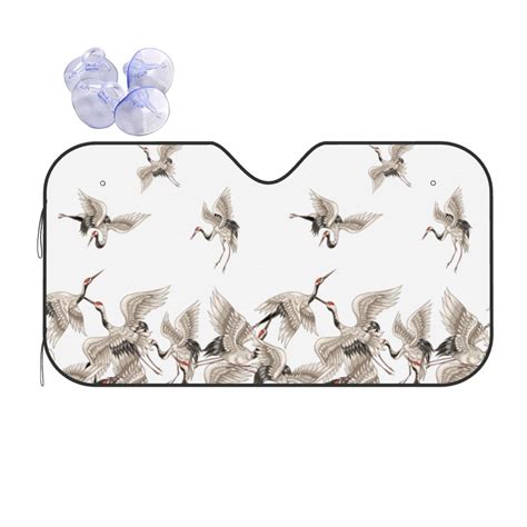 Kdxio Japanese White Cranes Print Front Windshield Sun Shade Folding