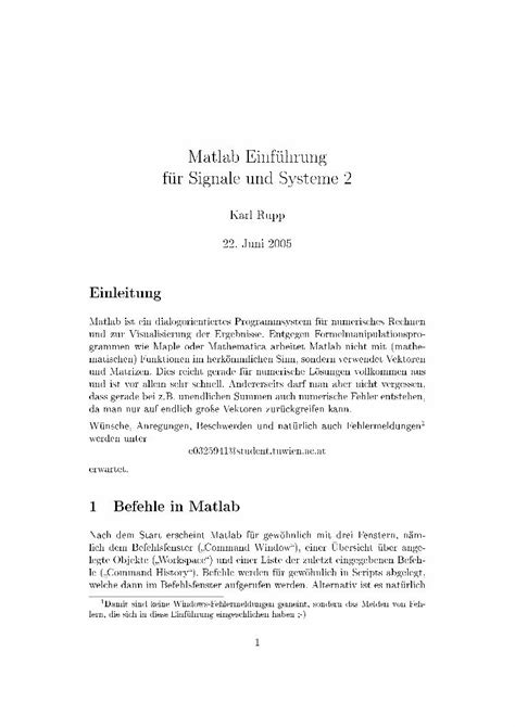 Pdf Matlab Einf Hrung F R Signale Und Systeme Karl Rupp Matlab