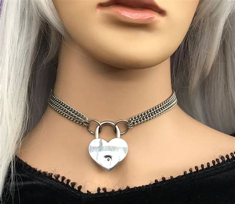 Stainless Steel Triple Layer Heart Padlock Collar BDSM Collar Etsy