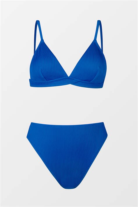 Rib Triangle Cheeky High Waist Bikini Set