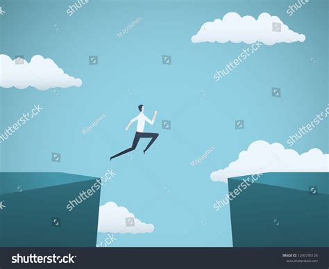 Businessman Jumping Over Gap Between Cliffs Royalty Free Stock Vector