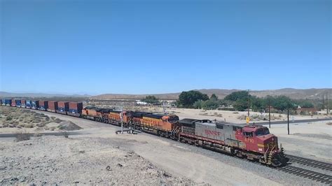 EB BNSF Port Stack Train Feat BNSF Bonnet Leading K5HL Horn In Hodge Ca