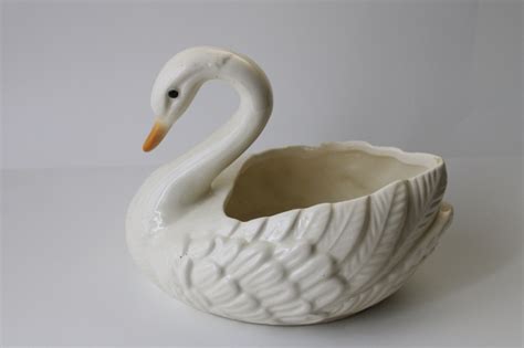 Mid Century Vintage USA Pottery Large Ceramic Swan Flower Pot Planter