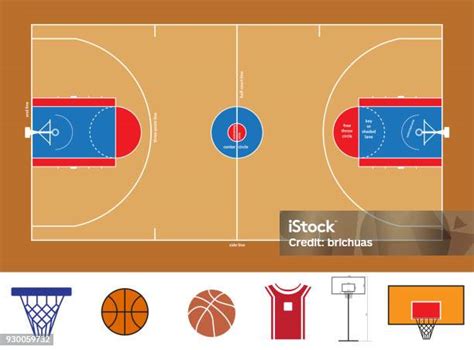 Skema Lapangan Basket Dan Ikon Barangbarang Ilustrasi Stok Unduh Gambar Sekarang Bola