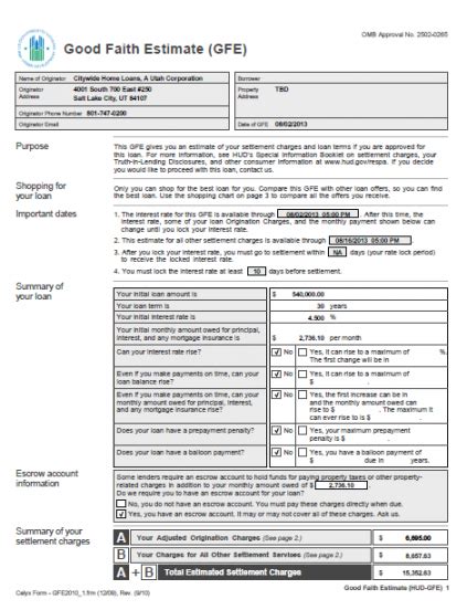 Sample Good Faith Estimate Cms Good Faith Estimate Template Excel