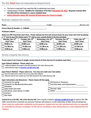 Fillable Online Usm Maine The DSC Final Exam Accommodations Request