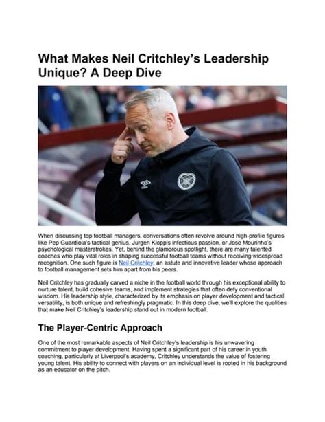 
A Deep Dive into the Methodologies of Neil Critchley: Unlocking Footballing Excellence