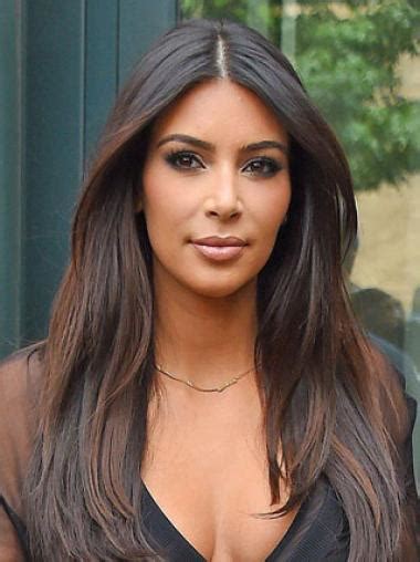 "Kim Kardashian Middle Parting Long Straight Lace Front Human Hair Wigs 24 Inches"