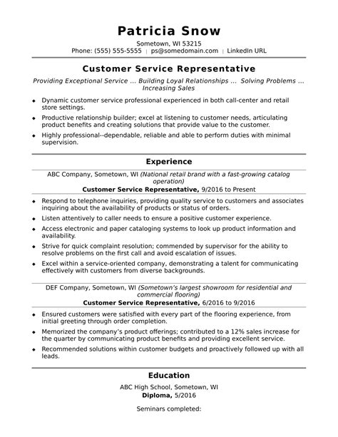 [Customer service representative resume sample]