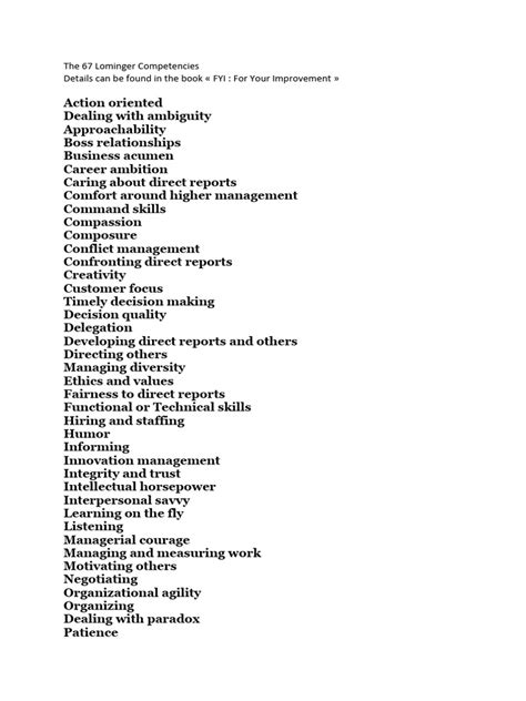 [Full Version] 67 lominger competencies list pdf Epub