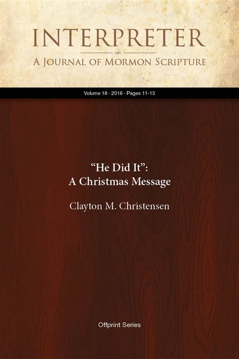 â€œHe Did It A Christmas Message Interpreter A Journal of Mormon Scripture Book 18 Epub