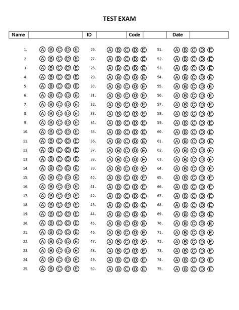 1 50 Multiple Choice Answer Sheet Template Doc