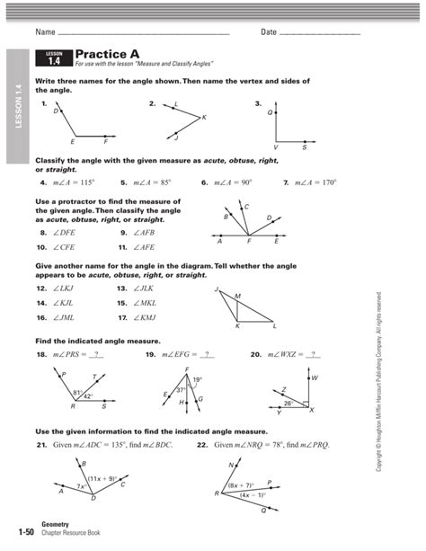 1 6c Practice Worksheet Measuring Angles Answers Doc