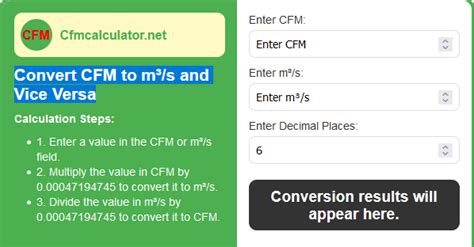 1 CFM = 0.000472 m³/s