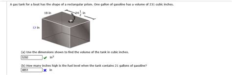 1 gallon = 231 cubic inches