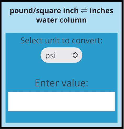 1 inH2O = 0.0361 psi