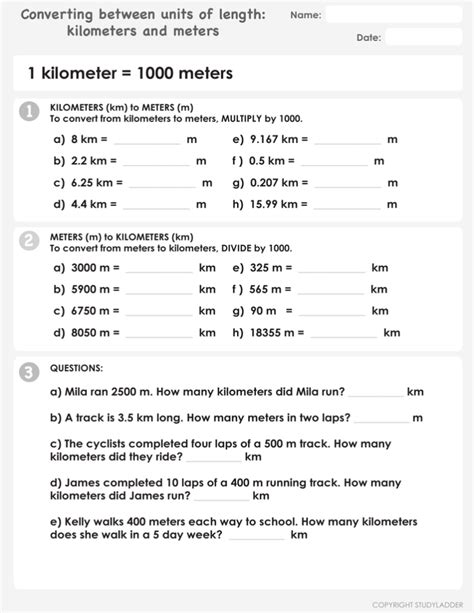 1 kilometer = 1,000 meters