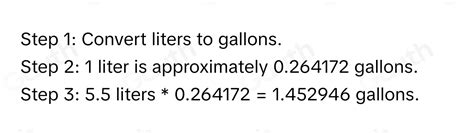 1 liter = 0.264172 gallons US