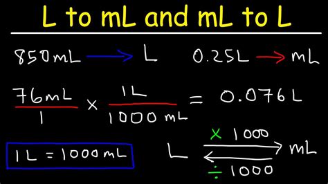 1 mL = 0.001 L