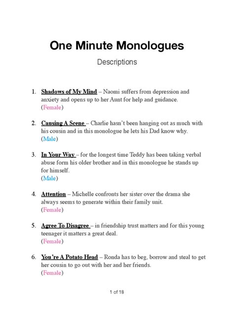 1 min monologues