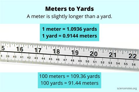 1 yard = 0.9144 meters