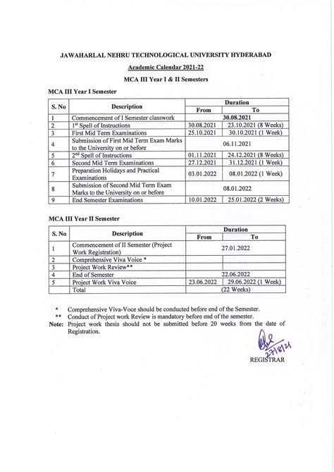 1. Academic Calendar: