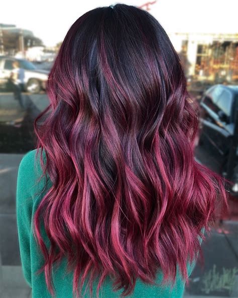 1. Burgundy Hair with Black Balayage Highlights