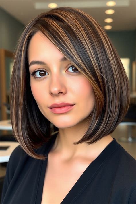 1. Chic Brunette Bob with Honey Blonde Highlights