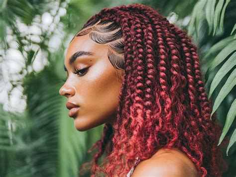 1. Cornrows with Burgundy Accents