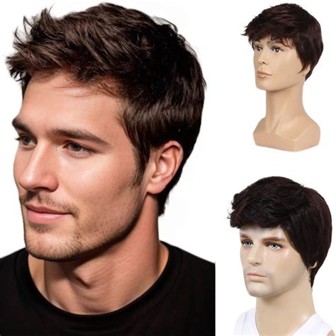 1. Full Shine Natural Brown Straight Short Men's Wig