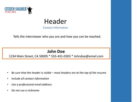 1. Header and Contact Information: