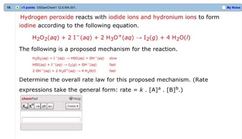 1. Hydrogen peroxide and iodide ions react to form iodine.