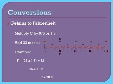 1. Multiply Celsius by 9/5: