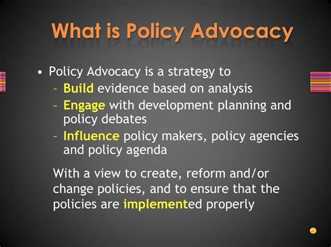 1. Policy Advocacy and Implementation