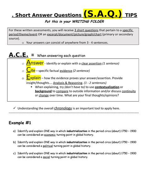 1. Short Answer Questions (SAQs):