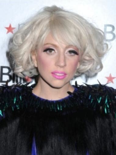 1. Sleek Curly Chin-Length Lady Gaga Wig with Bangs