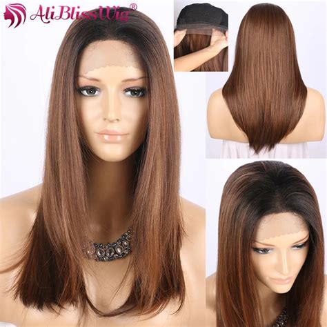 1. Straight Brown Wig with Dark Roots