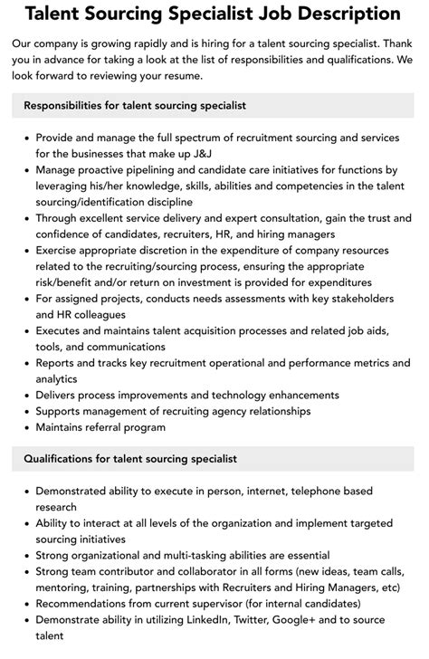 1. Talent Sourcing Specialist: