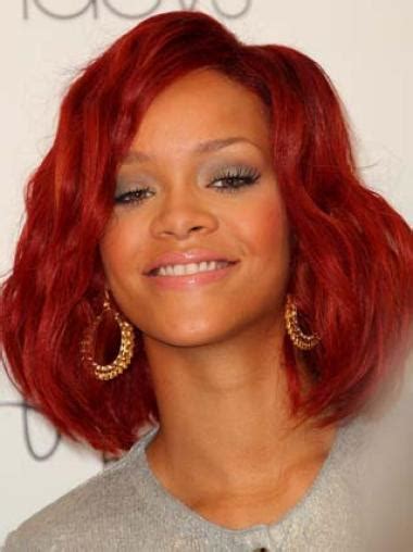 1. Transform Your Look with Rihanna Red Wavy Chin Length Lace Front Human Wigs