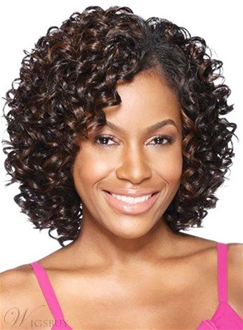 10" Black Curly Capless Synthetic African American Wigs