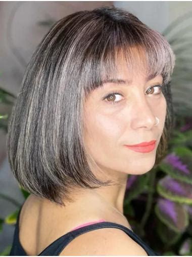 10" Chin Length Bobs Grey Synthetic Lace Wig