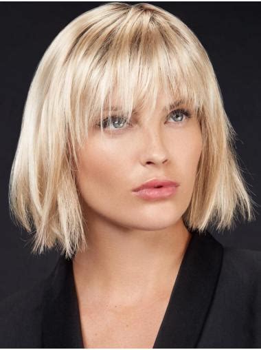 10" Chin Length Platinum Blonde Bobs Synthetic Stylish Lace Wigs