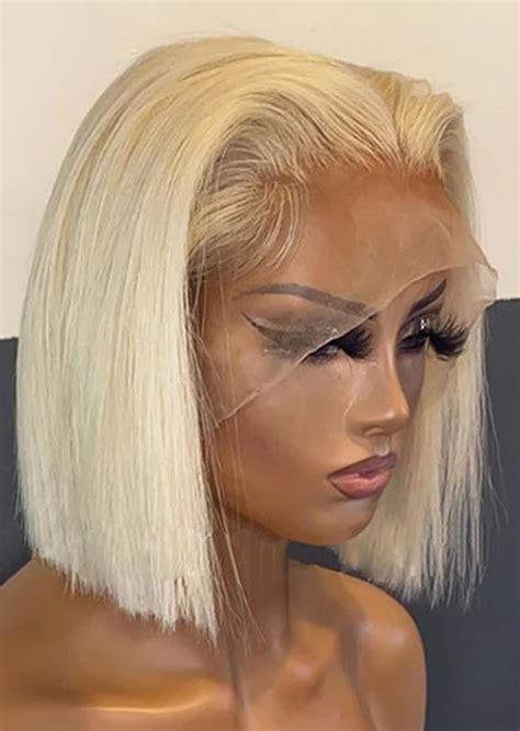 10" Short Straight Blonde Lace Wigs