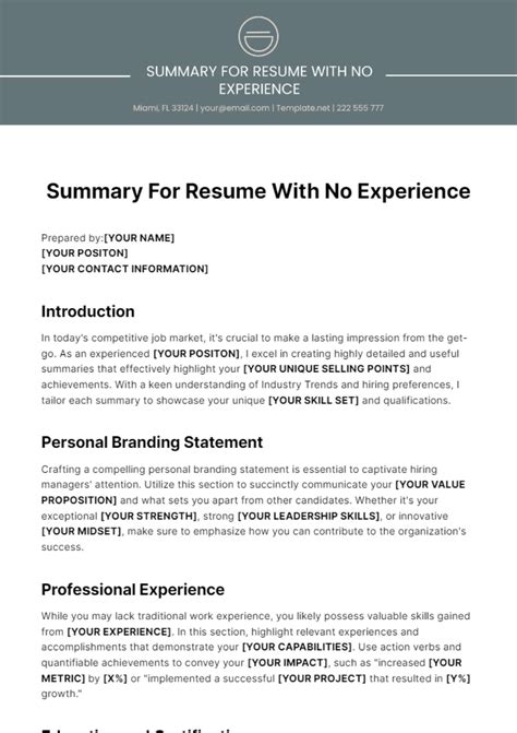 10,000+ Summary for Resume with No Experience Examples